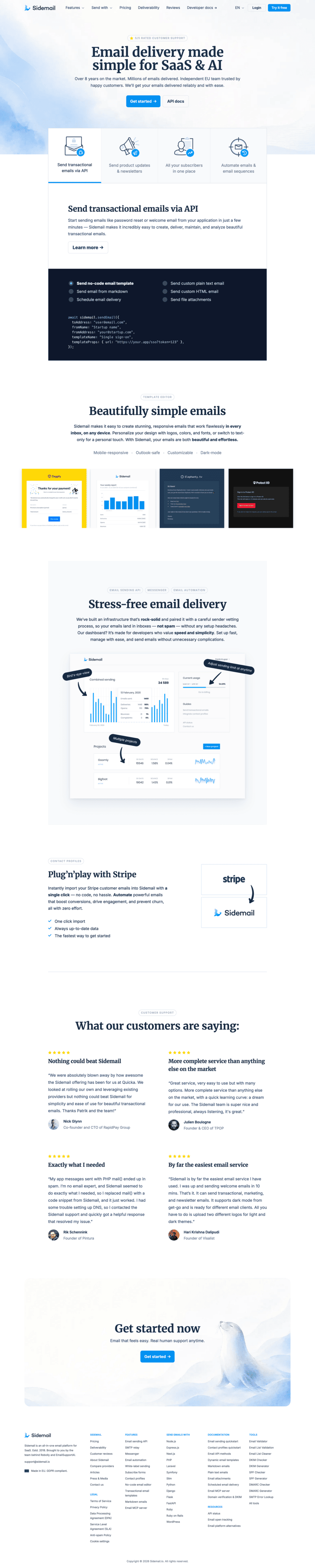 Sidemail landing page website preview