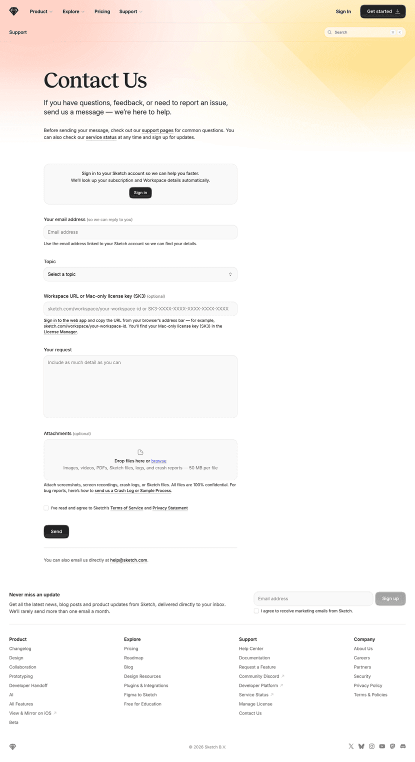 Sketch contact us website preview
