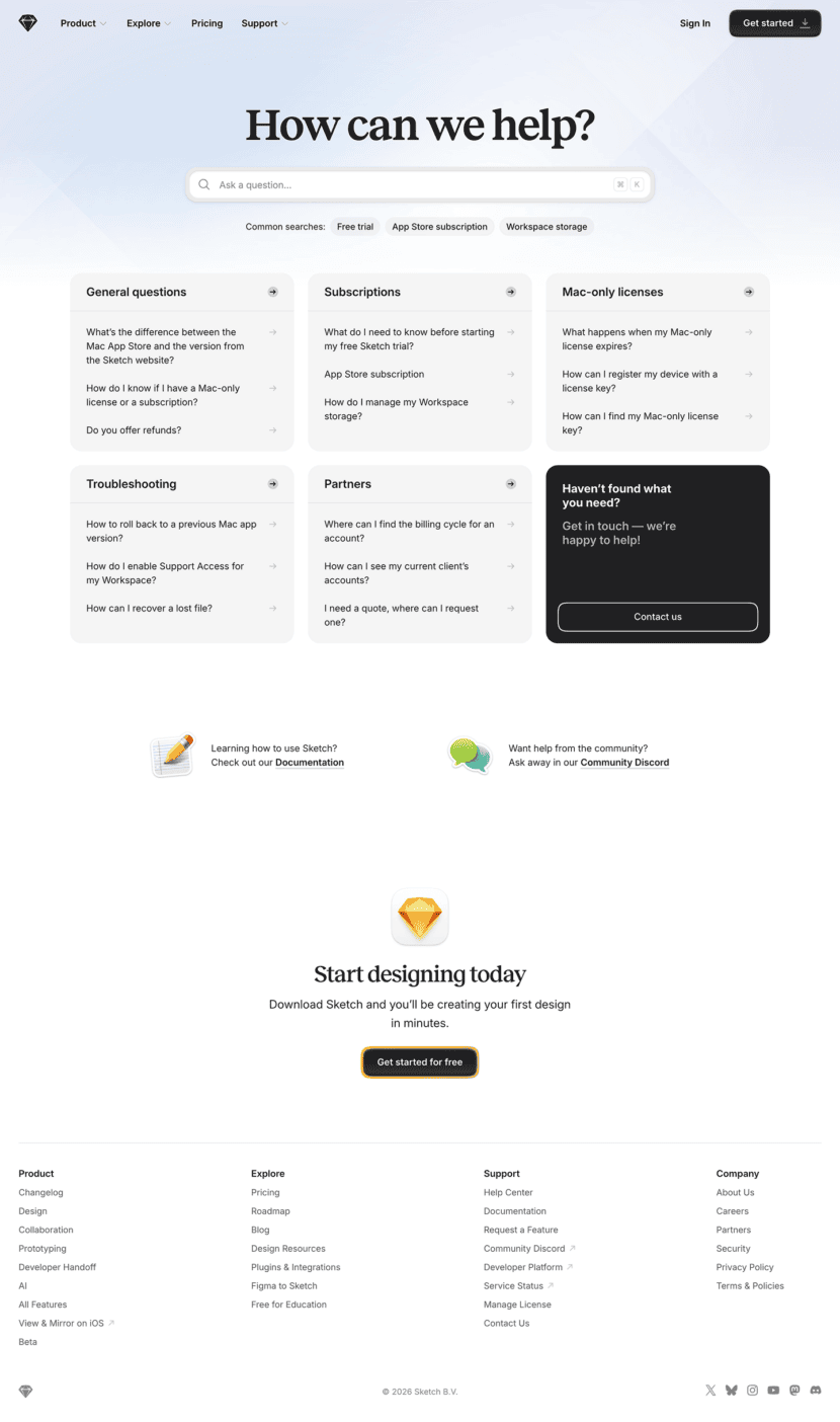 Sketch FAQ website preview