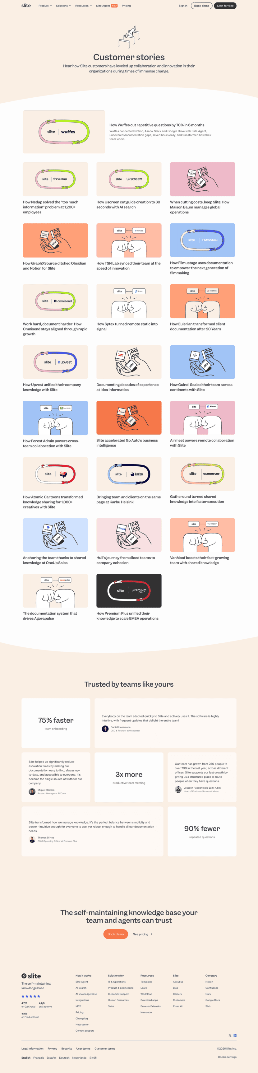Slite testimonials website preview