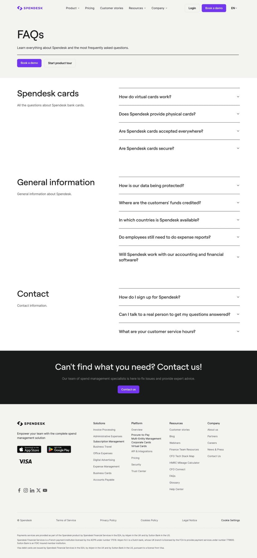 Spendesk FAQ website preview