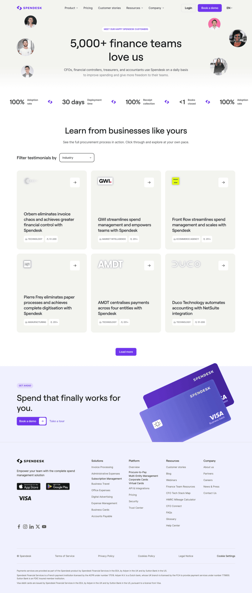 Spendesk testimonials website preview