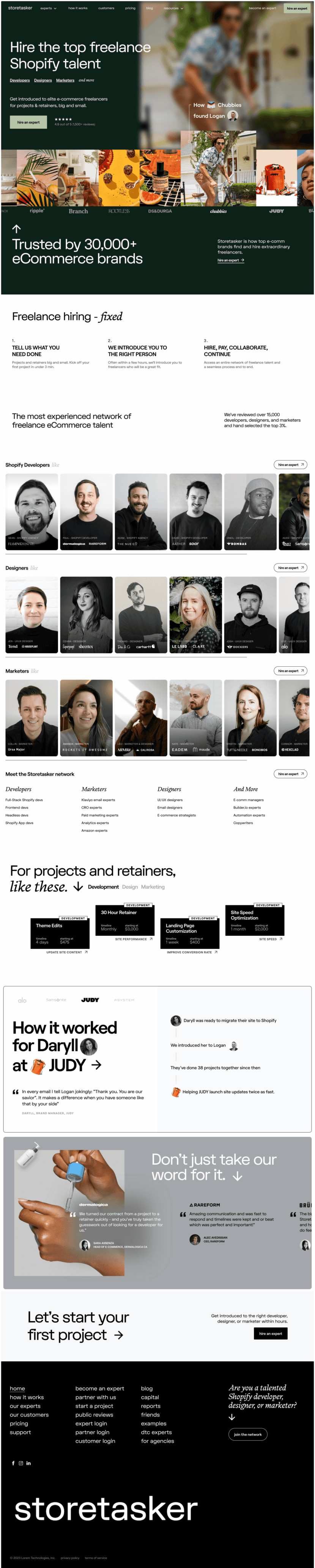 Storetasker landing page full-page website screenshot