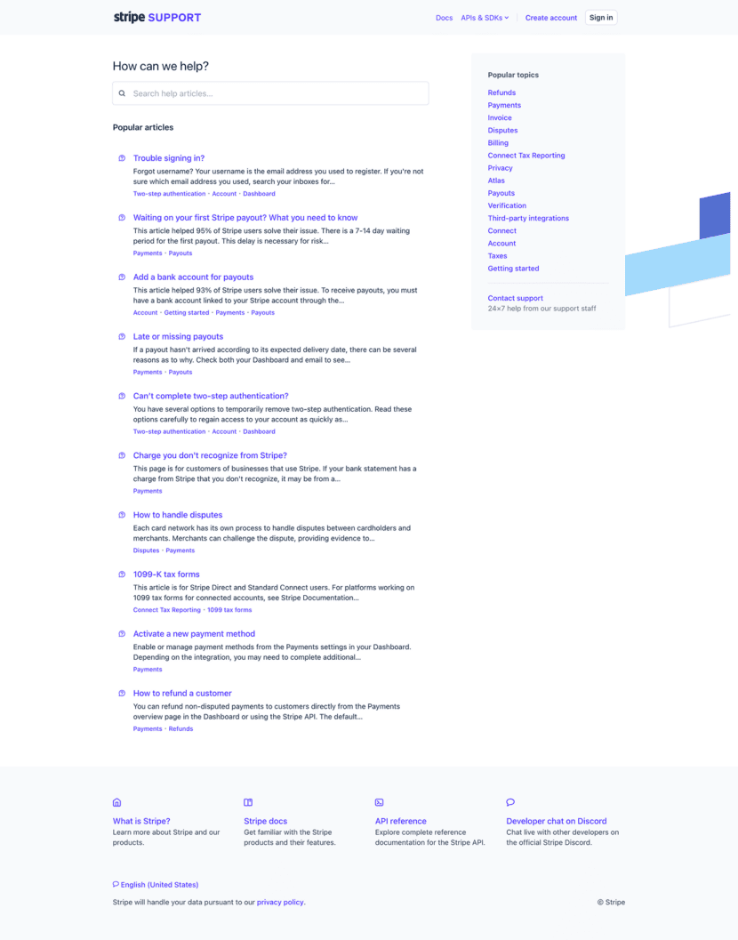 Stripe FAQ website preview
