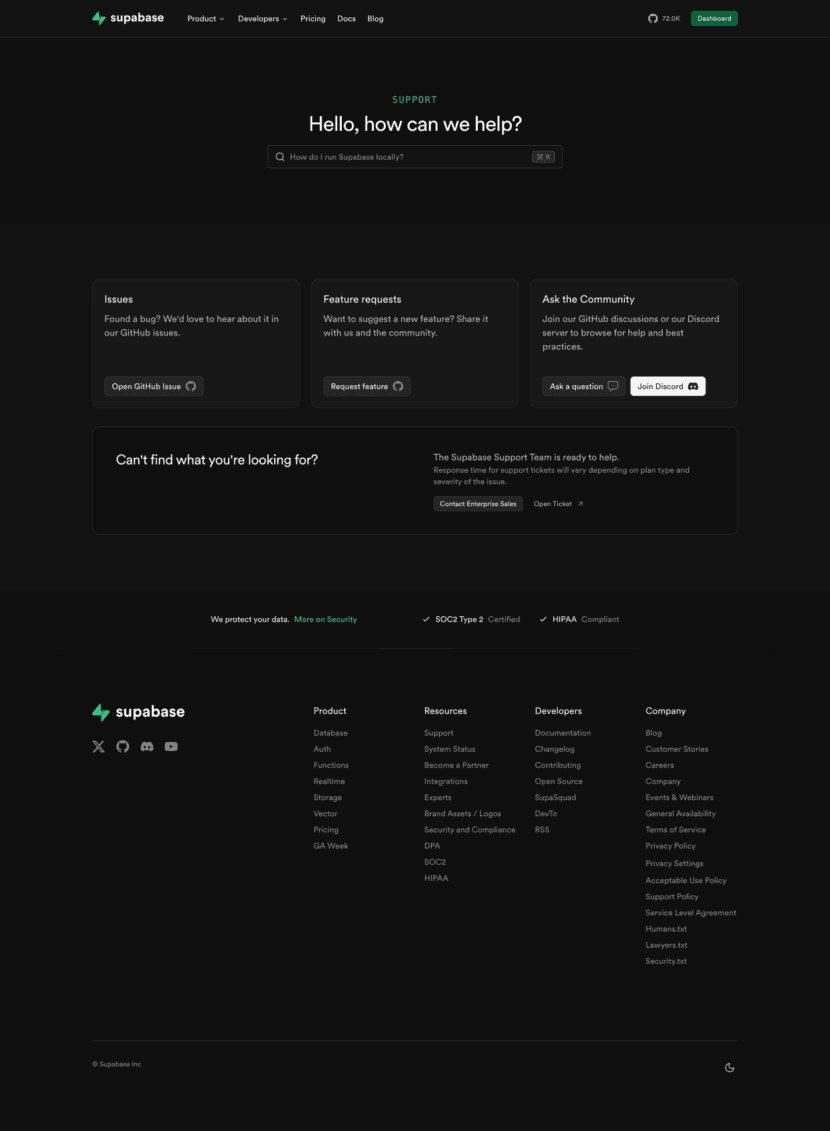 Supabase contact us website preview