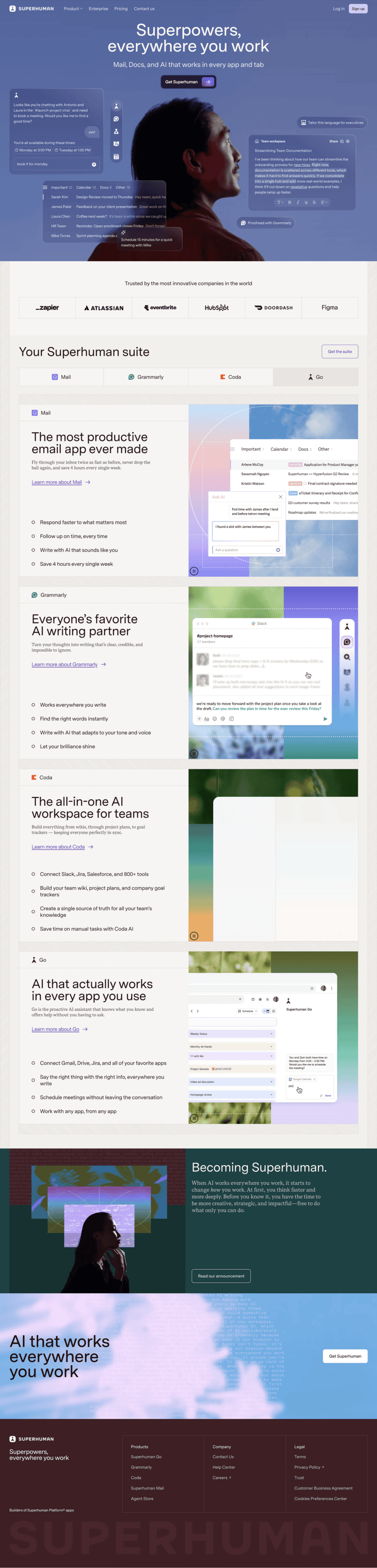 Superhuman landing page full-page website screenshot