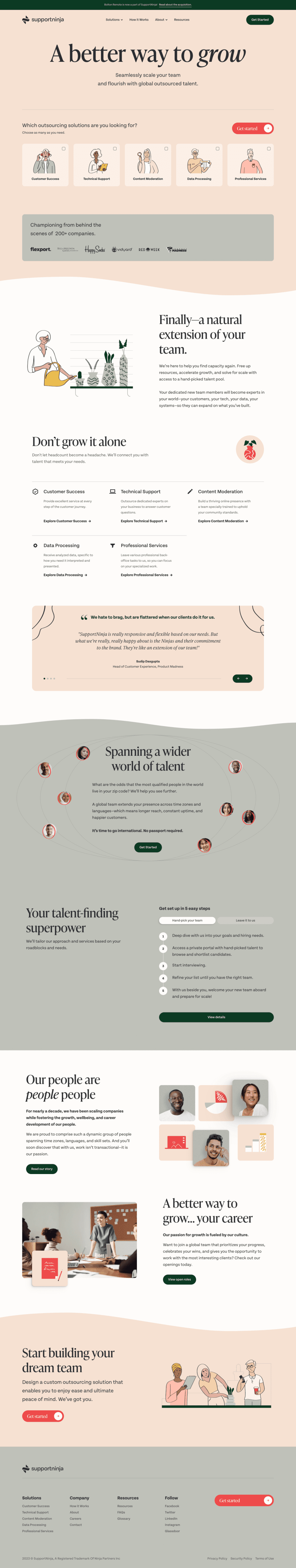 Supportninja landing page full-page website screenshot