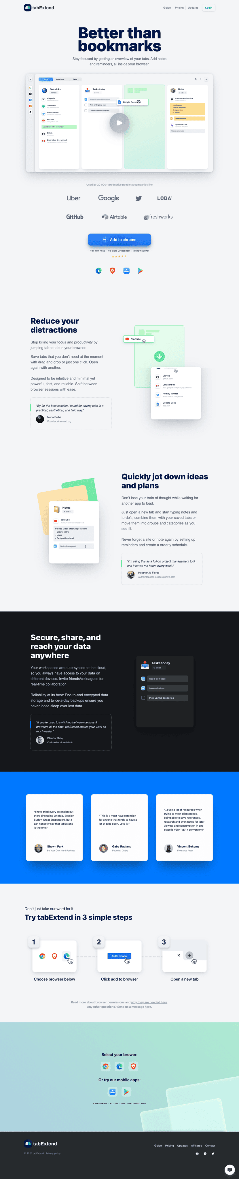 TabExtend landing page website preview
