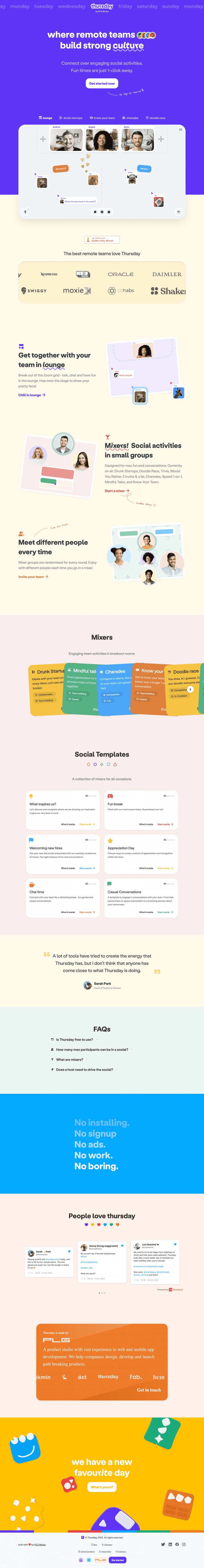 Thursday landing page website preview