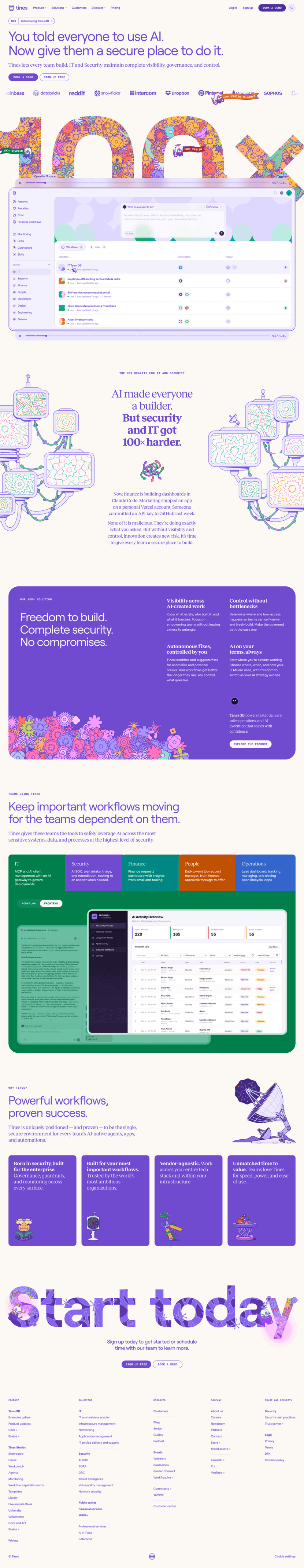 Tines landing page full-page website screenshot
