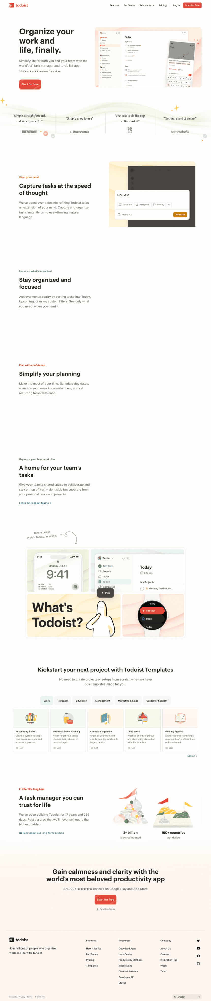Todoist landing page website preview