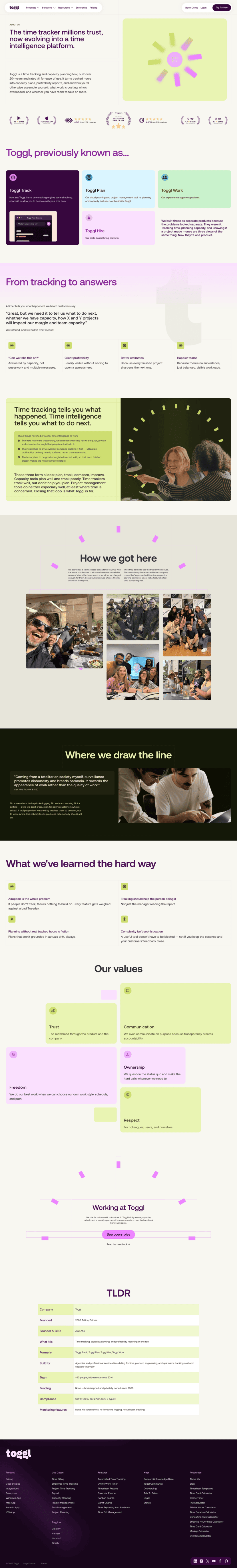 Toggl about us website preview