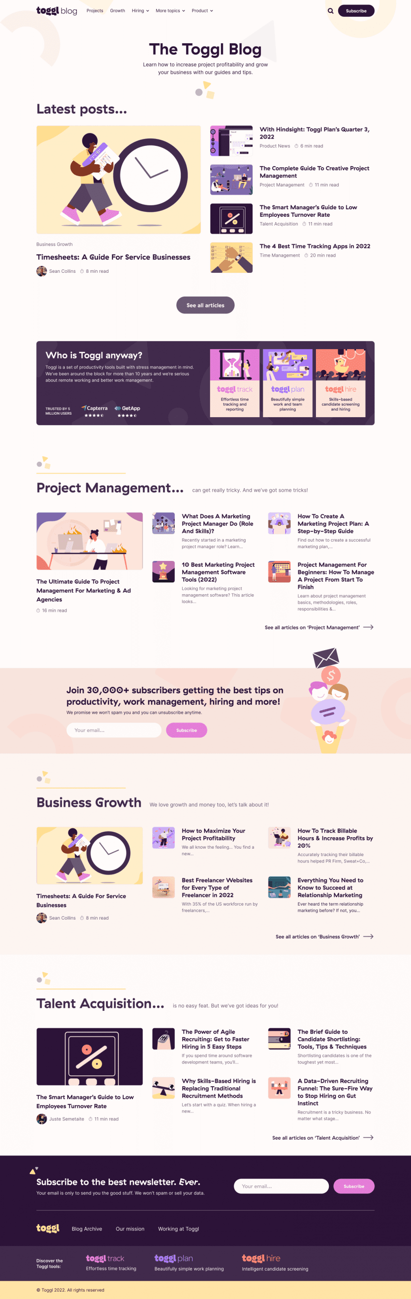 Toggl blog website preview