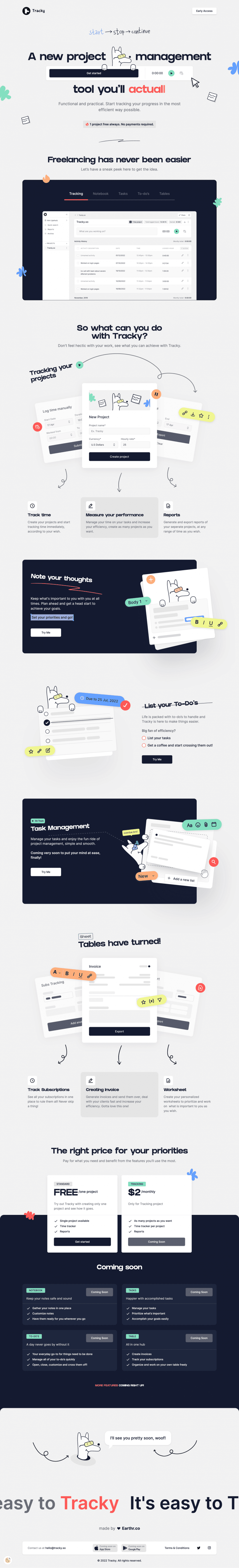 Tracky landing page website preview