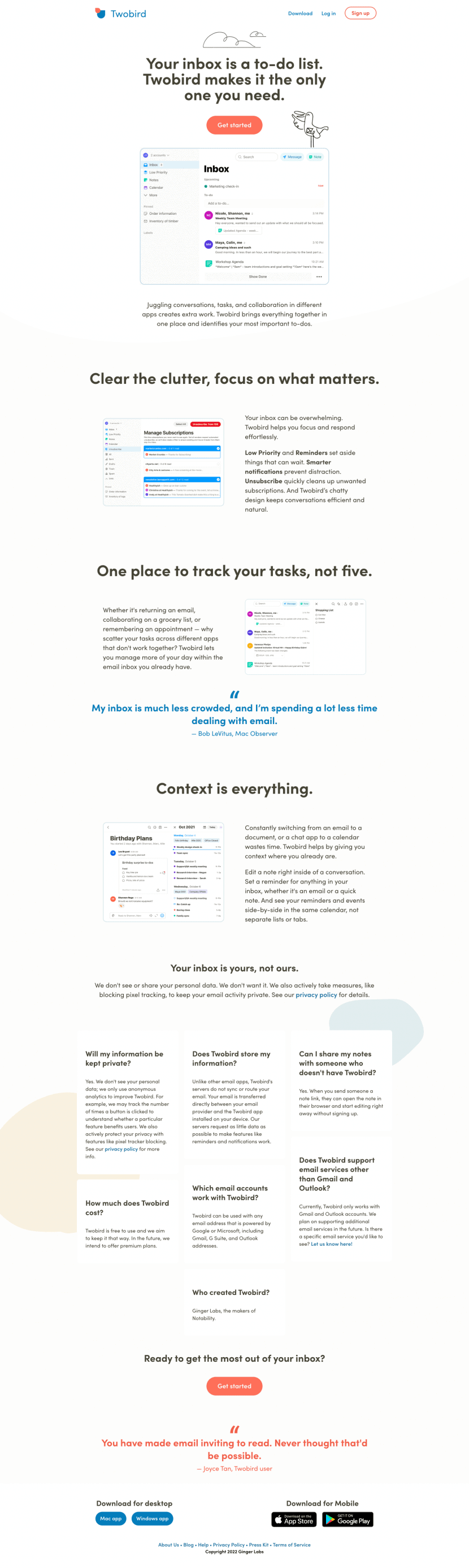 Twobird landing page website preview