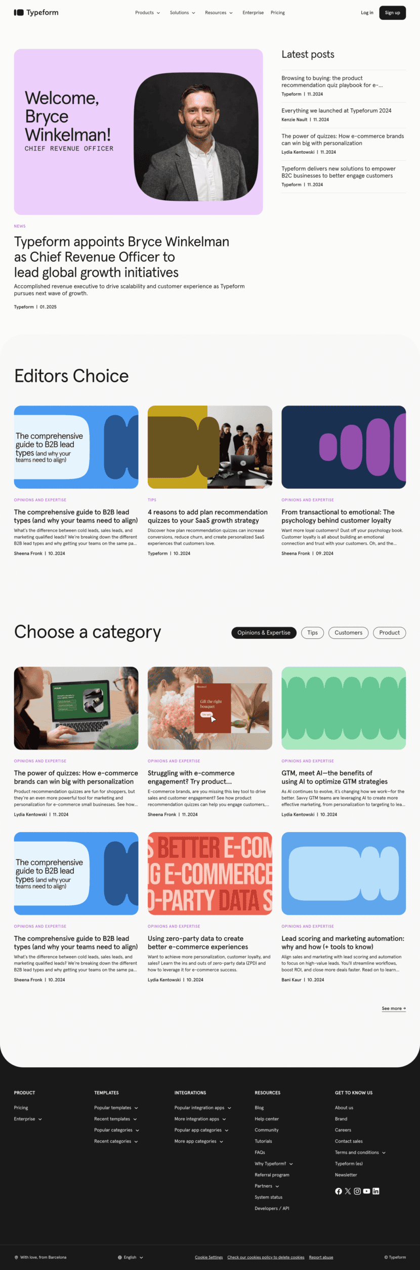 Typeform blog website preview