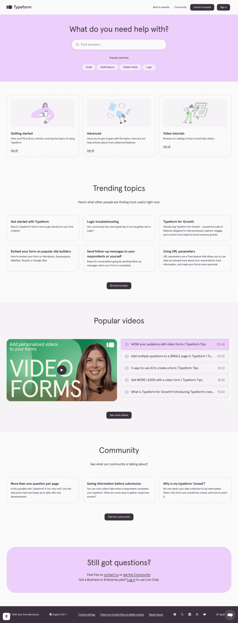 Typeform FAQ website preview