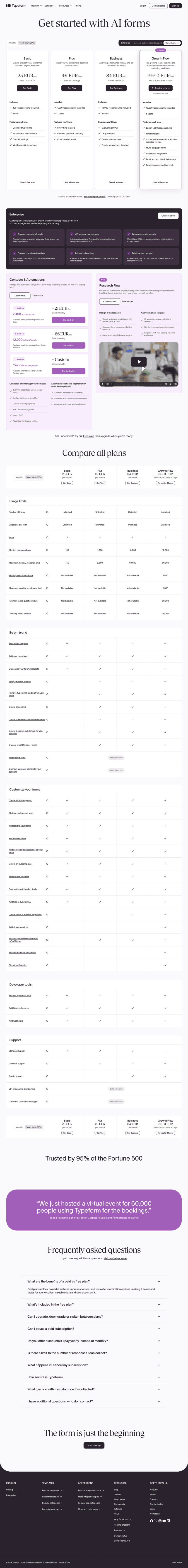 Typeform pricing website preview