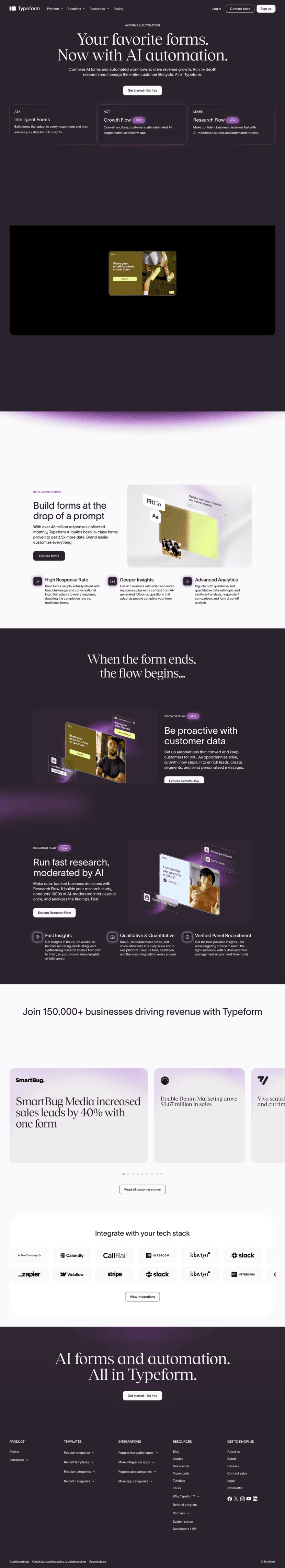 Typeform landing page website preview