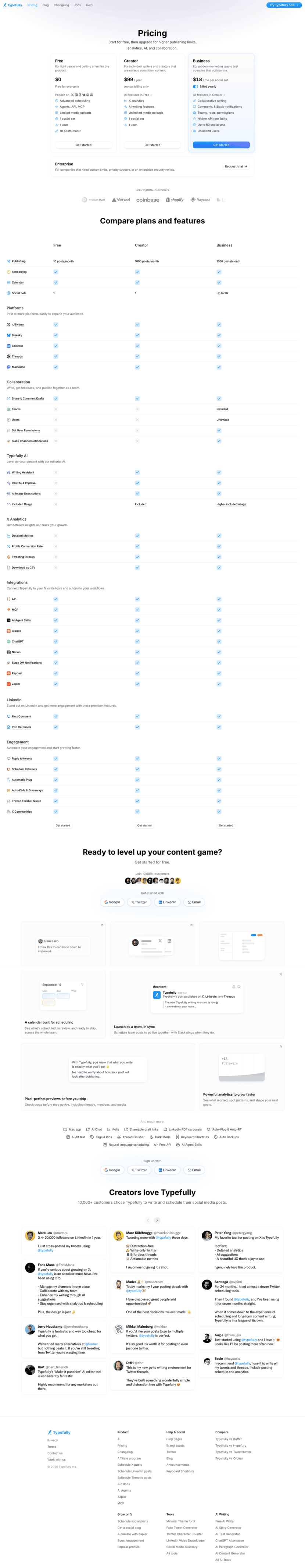 Typefully pricing website preview