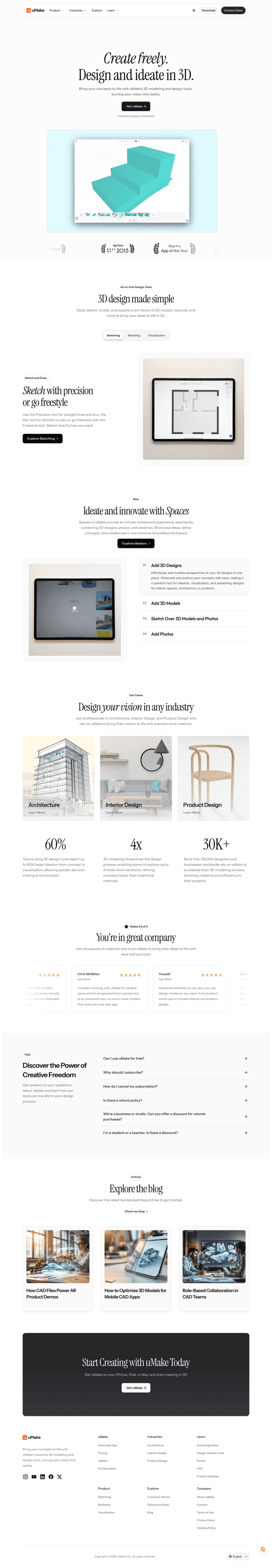uMake landing page website preview