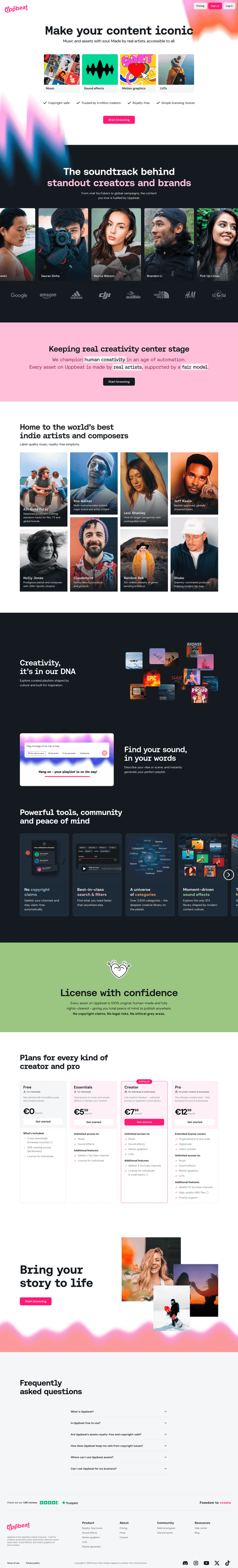 Uppbeat landing page website preview