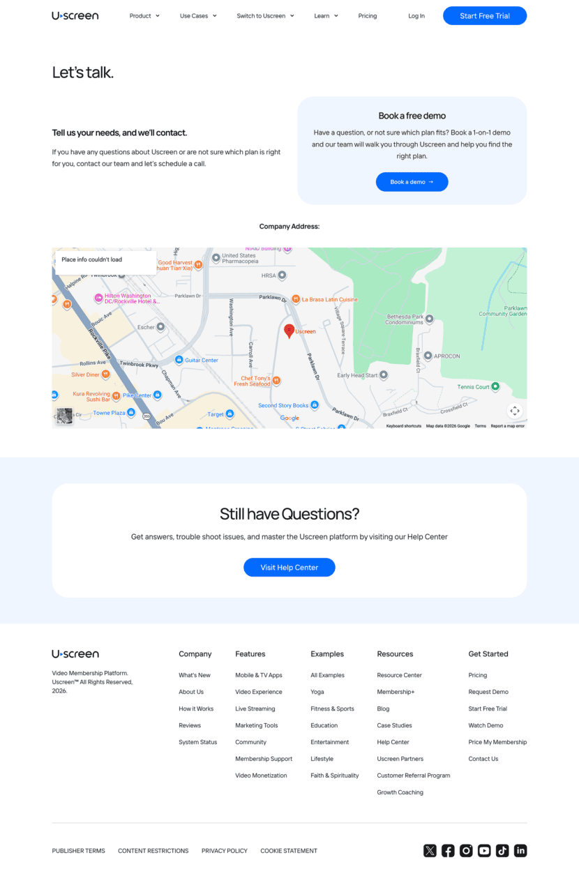 Uscreen contact us website preview