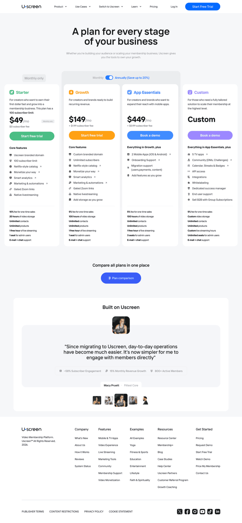 Uscreen pricing website preview