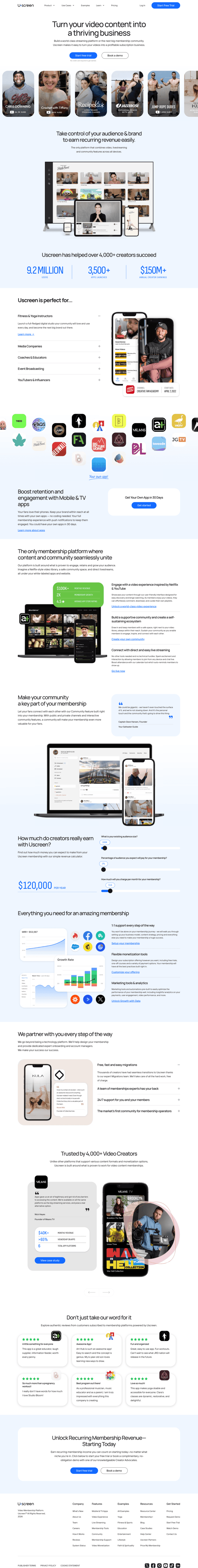 Uscreen landing page full-page website screenshot