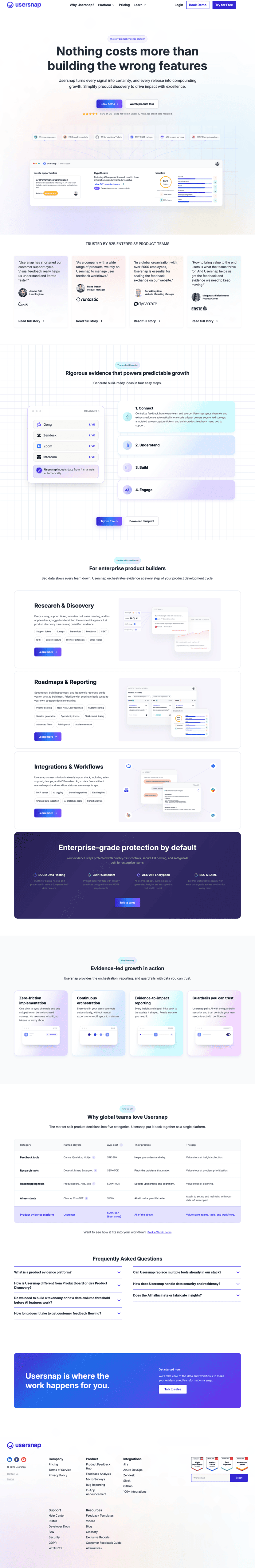 Usersnap landing page website preview