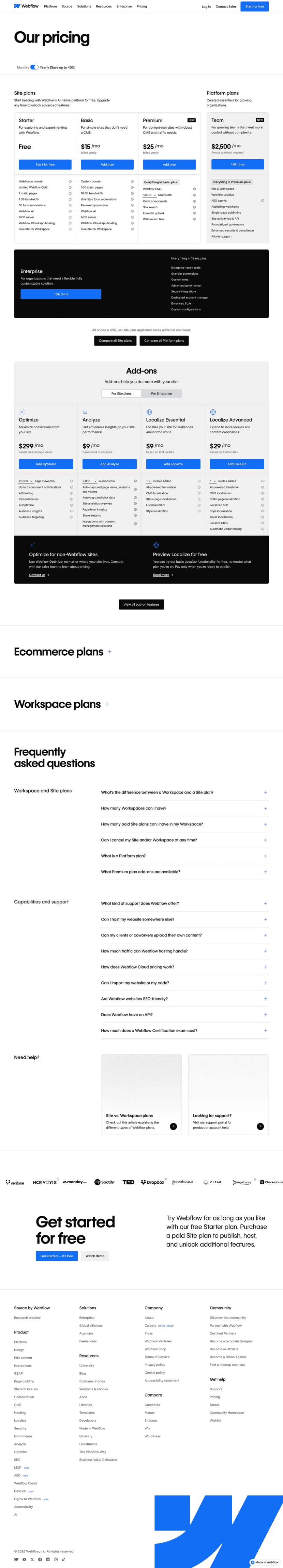 Webflow pricing website preview