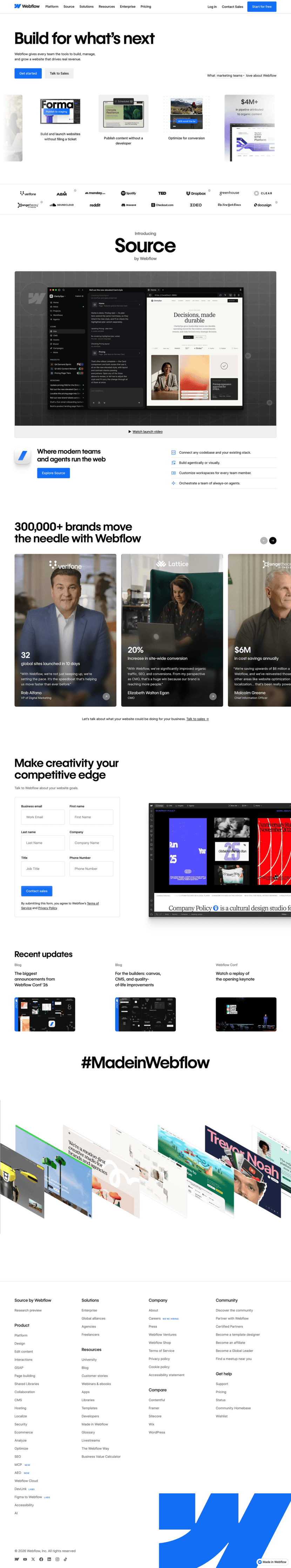 Webflow landing page full-page website screenshot