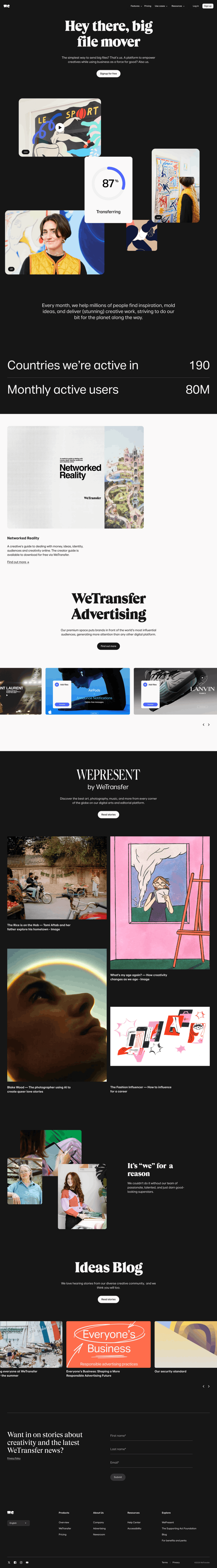 WeTransfer about us website preview