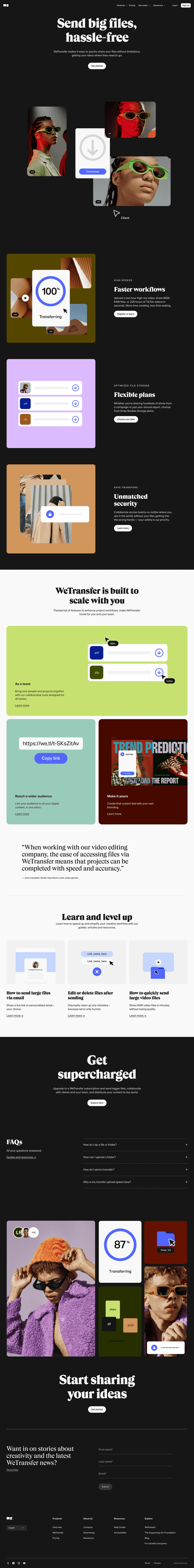 WeTransfer landing page website preview