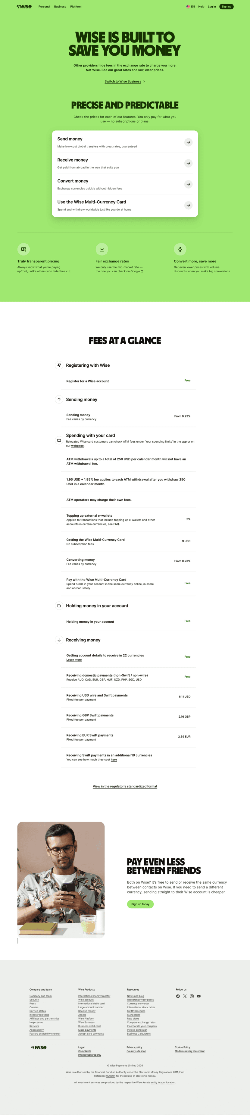 Wise pricing website preview