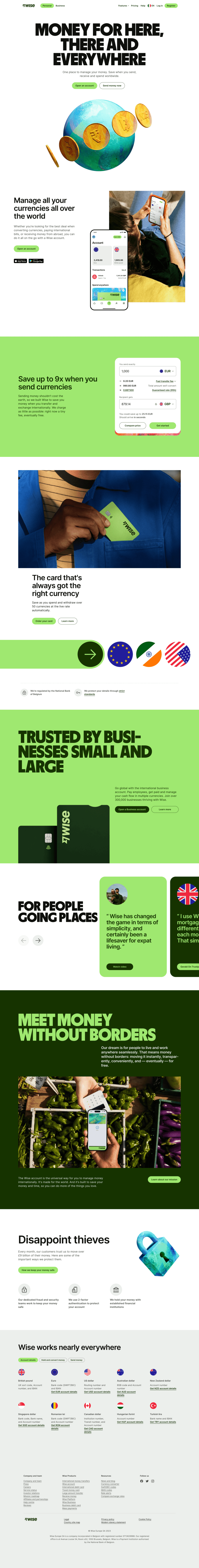 Wise landing page website preview