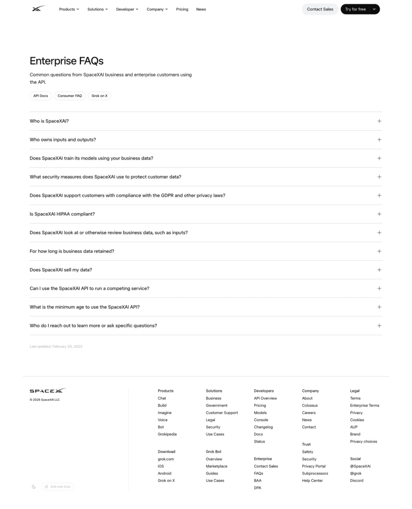 xAI FAQ website preview
