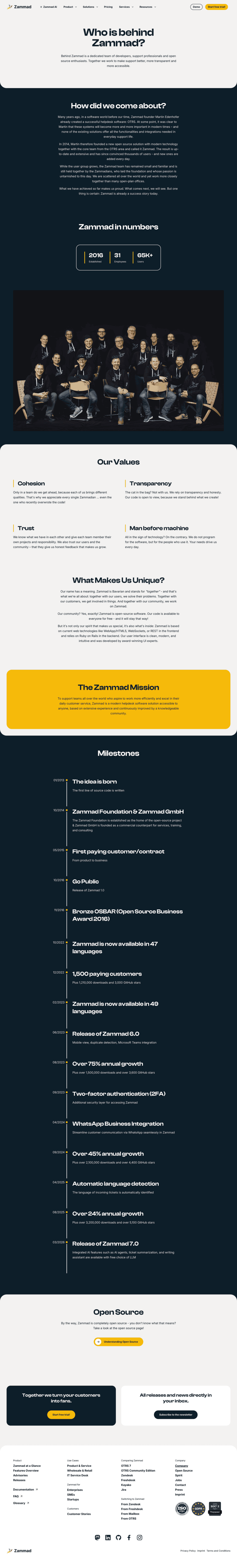 Zammad about us full-page website screenshot