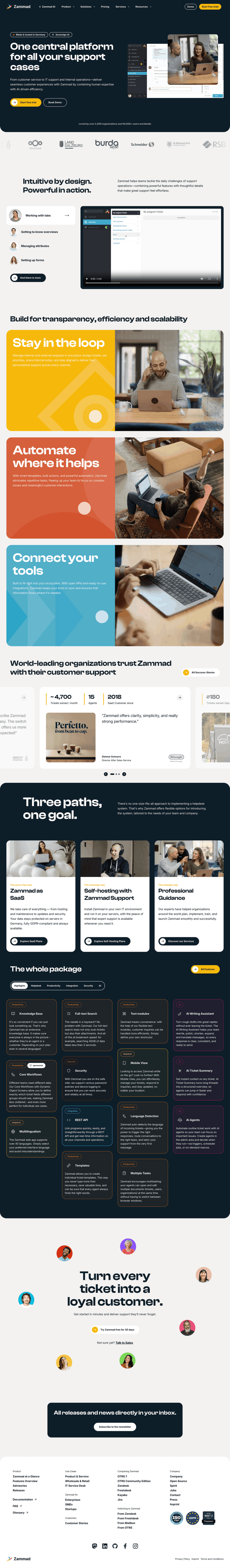 Zammad landing page full-page website screenshot