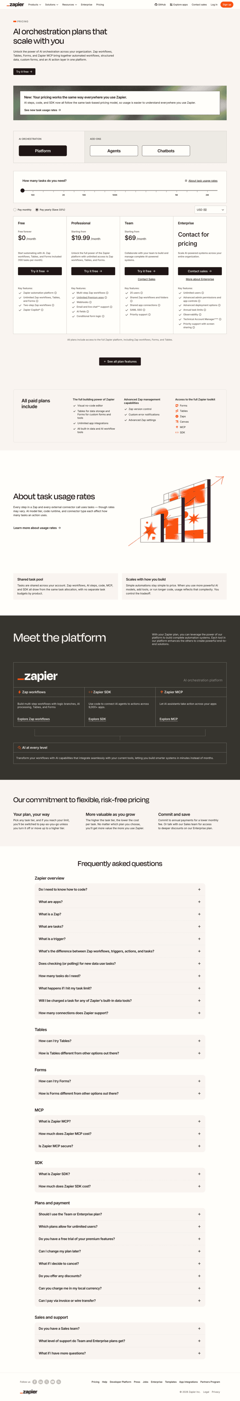Zapier pricing website preview