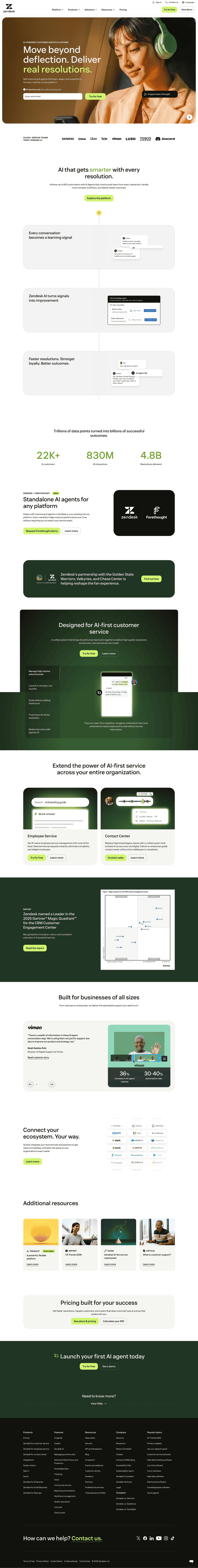 Zendesk landing page full-page website screenshot